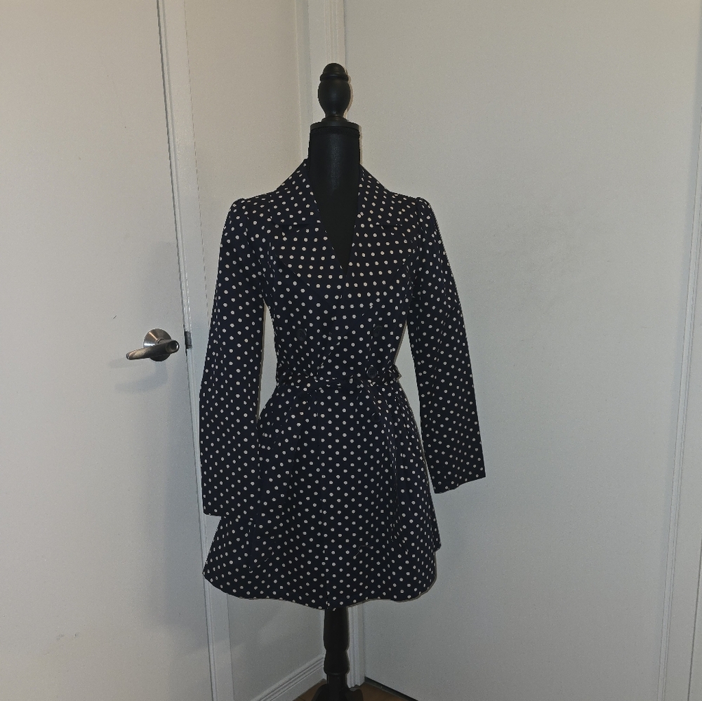 Flared Navy Trench Coat With White Polka Dots. Modcloth. Capital Class Trench